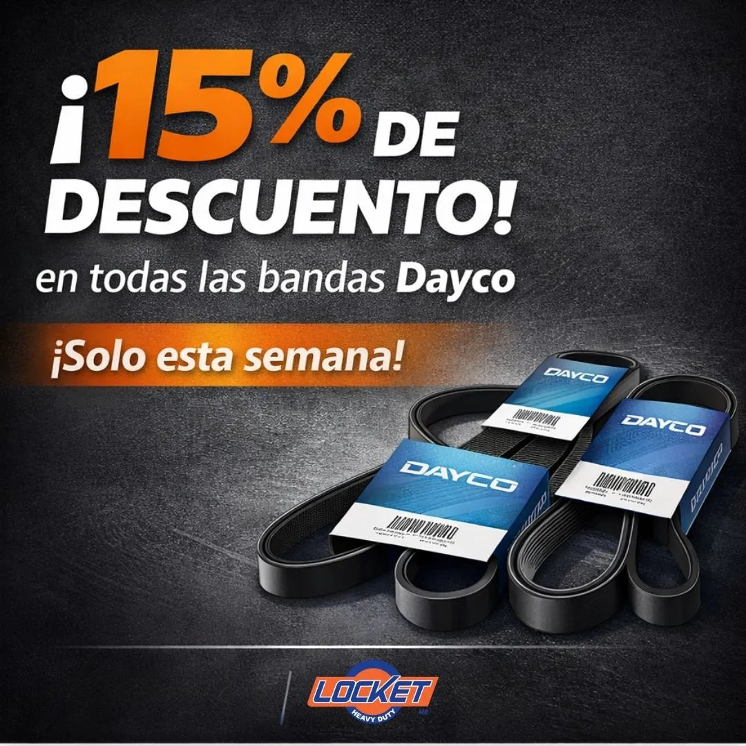 Banner de descueto productos Dayco en Locket Heavy Duty | Refacciones para Tractocamiones Movil