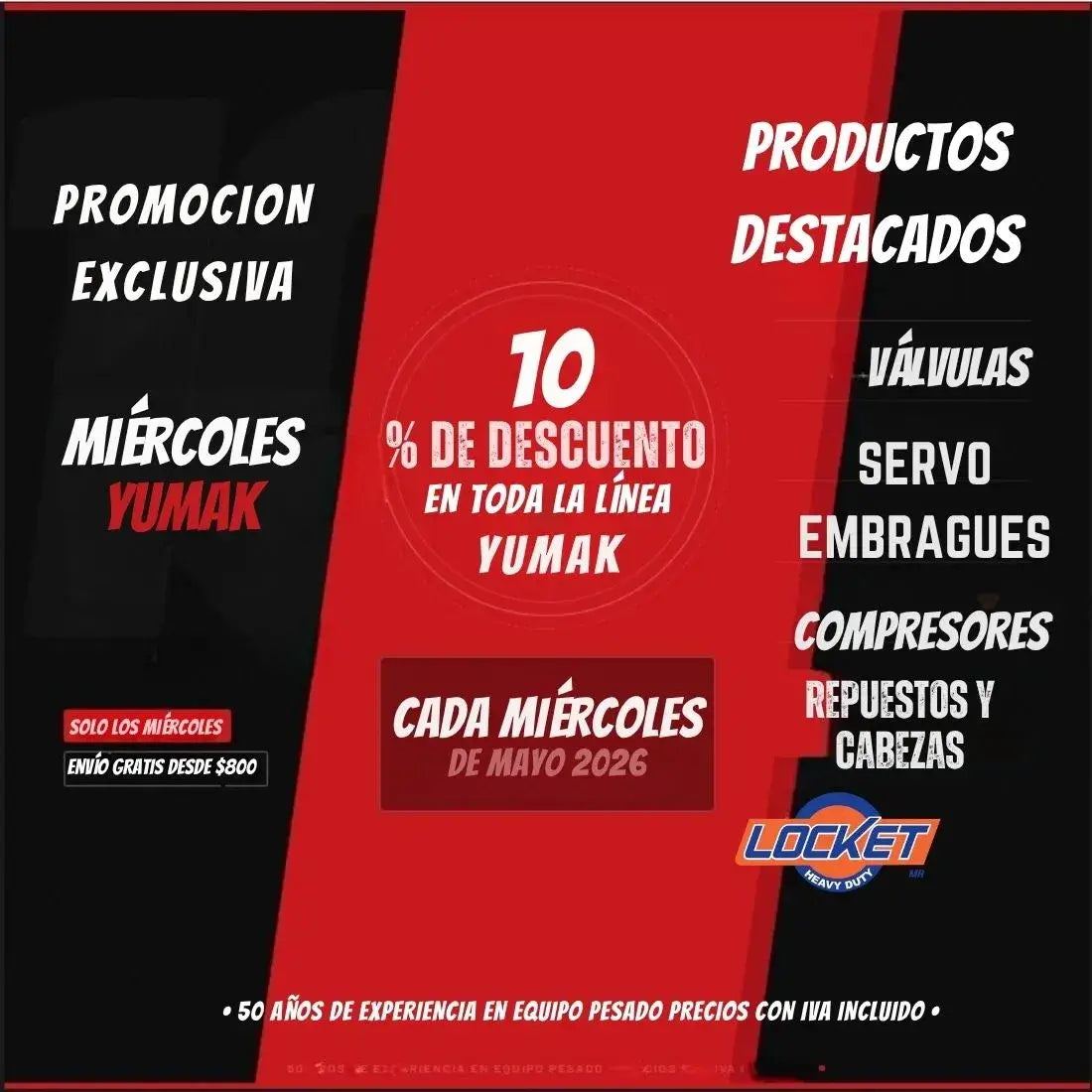 Banner web de promoción descuento en yumak para Locket Heavy Duty | Refacciones para Tractocamiones versión movil 