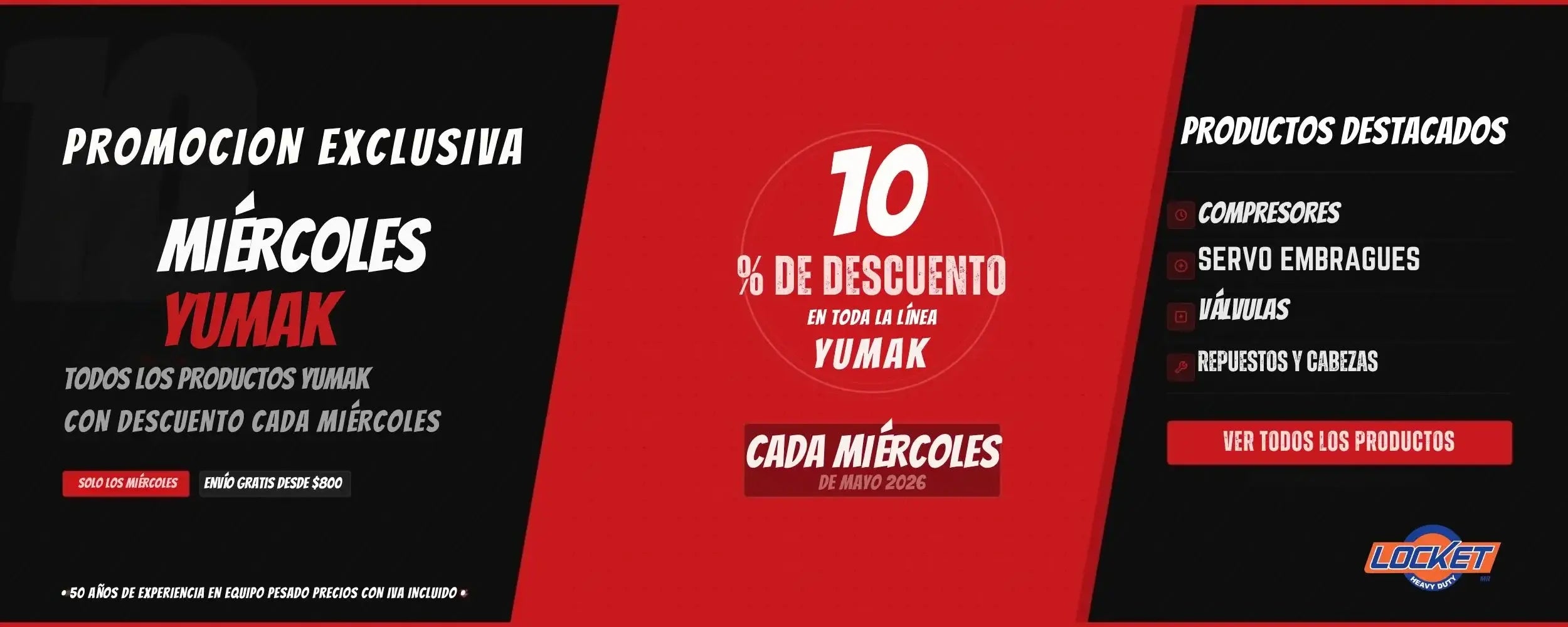 Banner web de promoción descuento en yumak para Locket Heavy Duty | Refacciones para Tractocamiones versión web